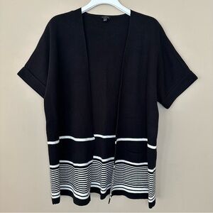 Talbots Women Large Cashmere Cotton Cardigan Black White Open Front Pockets